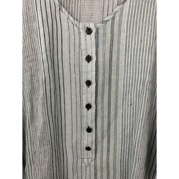 Flax Striped Lt Blue Woven Linen Tunic Dress Size 1G Lagenlook - Picture 8 of 11